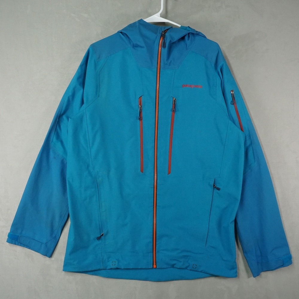 Patagonia RECCO Waterproof Jacket Mens M Blue Hooded Full Zip Shell Outdoor